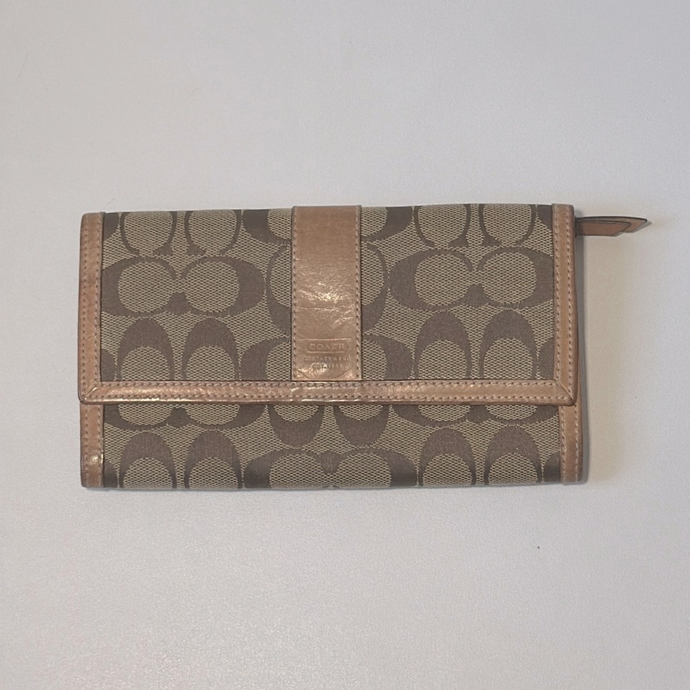 Coach Signature Jacquard And Leather Brown CC Clutch Wallet Card Slots